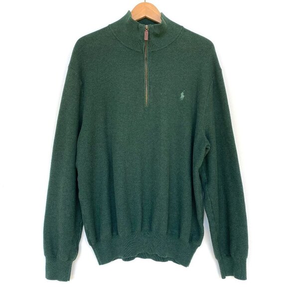 Polo Ralph Lauren Mens 1/4 Zip Textured Pima Cotton Pullover Sweater XXL Green - Picture 1 of 10